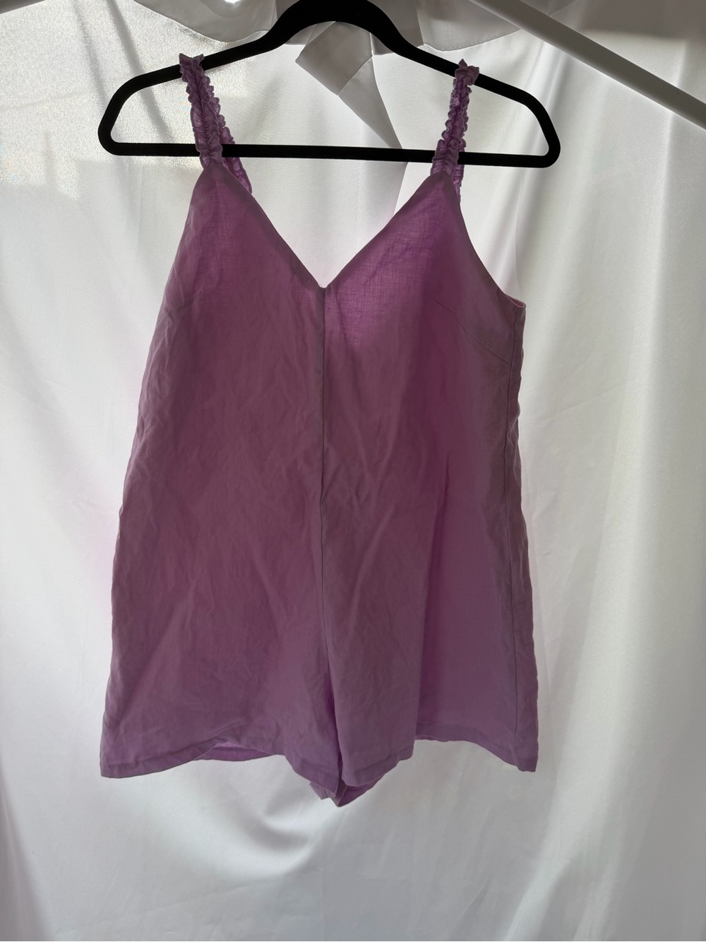 SEEK The Label Lavender Linen Scrunchie Strap Romper Jumpsuit Medium